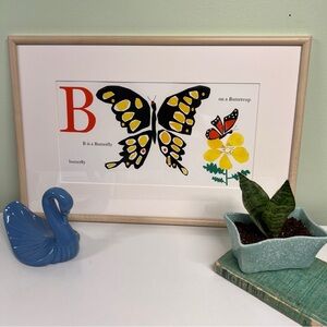 “B is a Butterfly” Unpublished Alphabet Children’s Book Litho Wall Hanging Frame